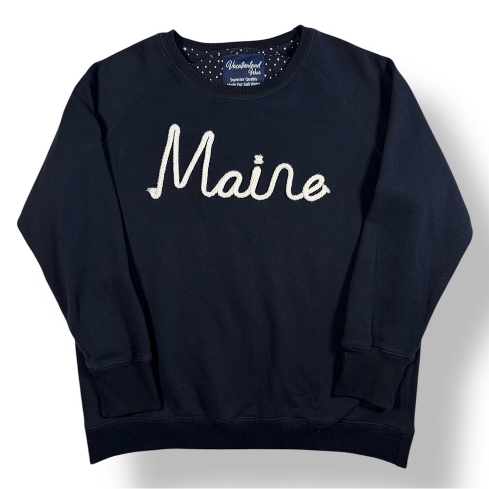 Vacationland Maine Rope Crewneck Sweatshirt Sweater Navy Blue White Unisex XL